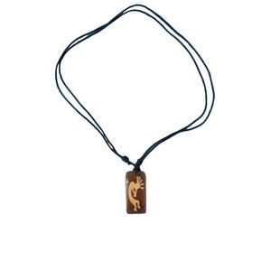 Carved Brown Ox Horn Tribal Kokopelli Pendant Necklace